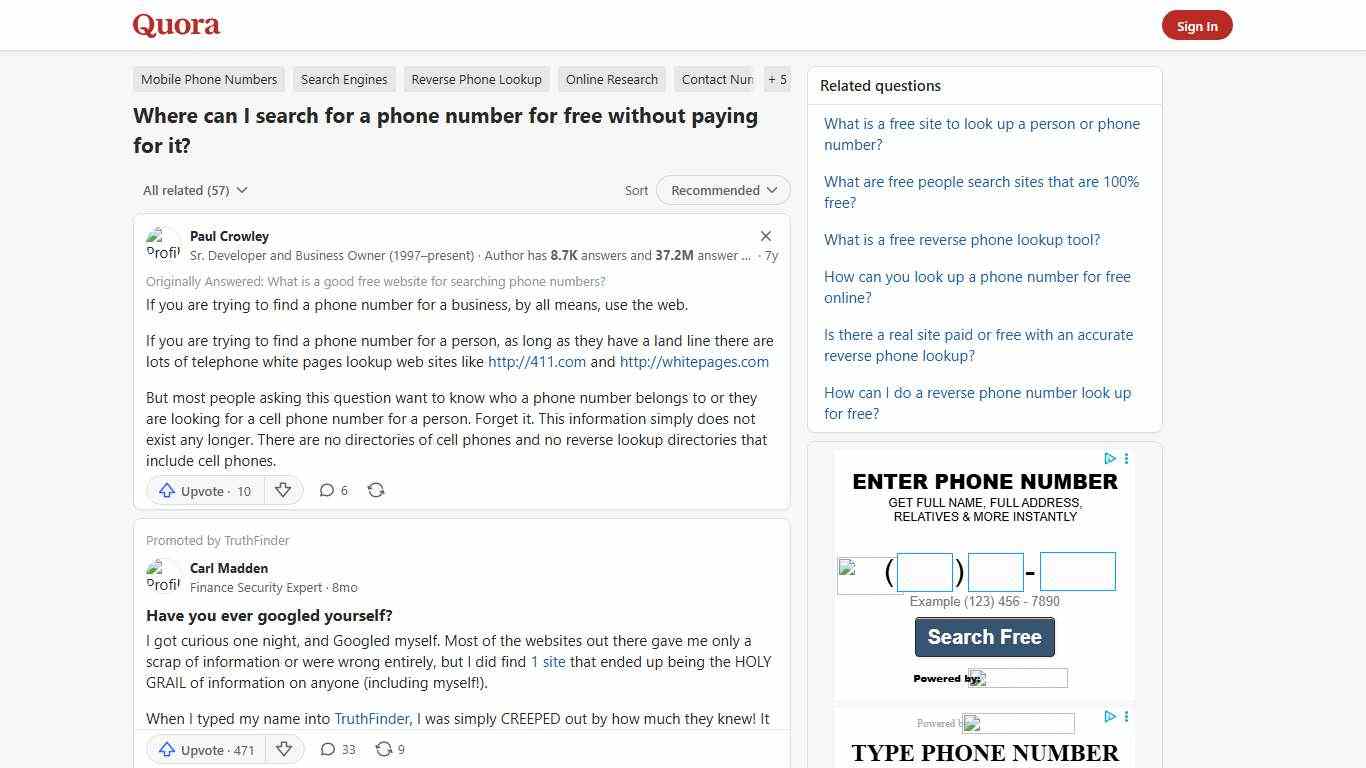 Where can I search for a phone number for free without paying for it? - Quora